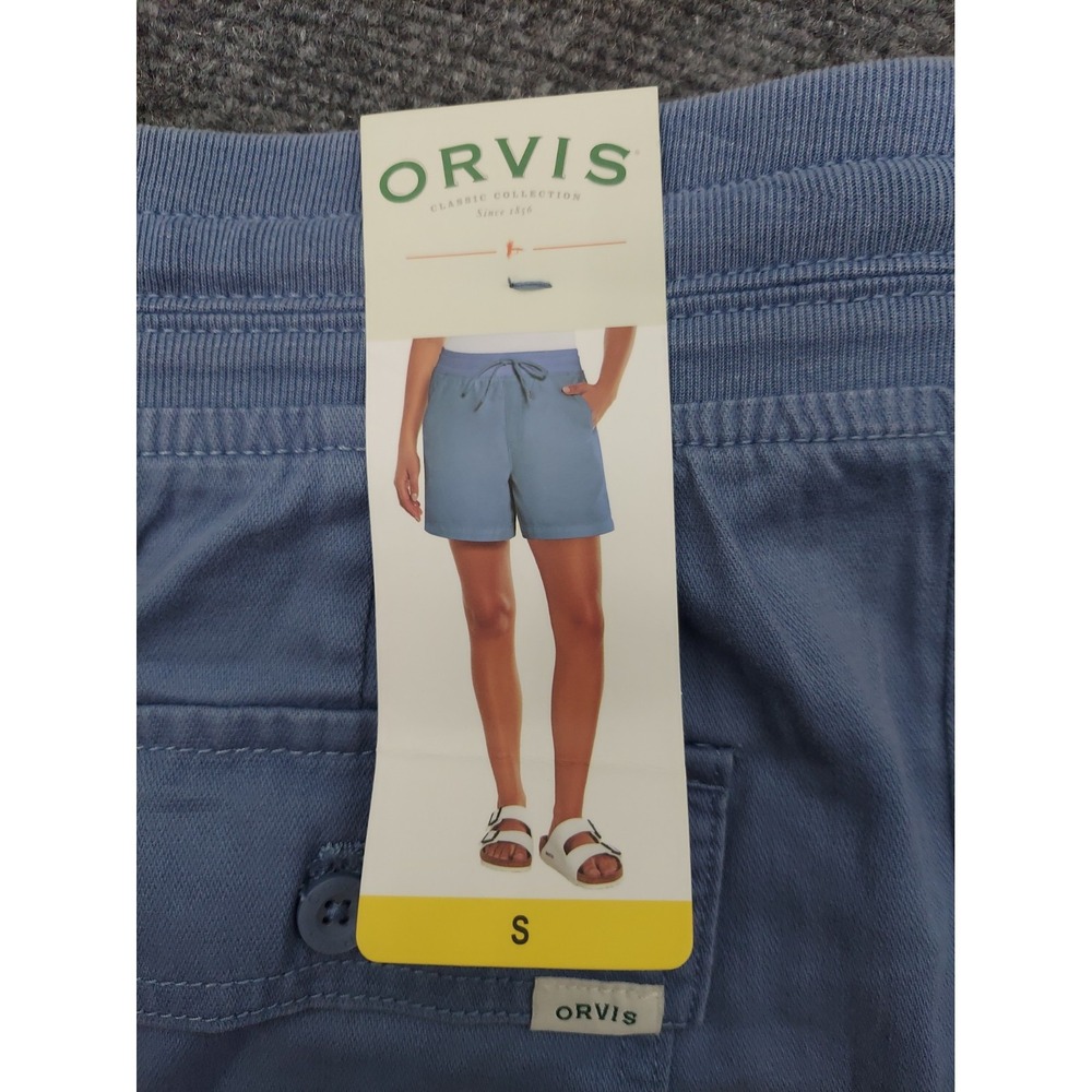 Orvis Shorts Women Small Blue Drawstring Pockets Stretch Tencel Cotton Blend NWT